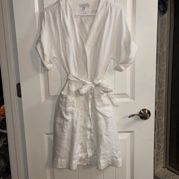 Equipment White Short-Sleeve Shirt Mini Dress with Tie Waist - Picture 6 of 8
